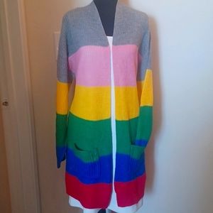 Ultra Flirt Rainbow Multi-color Cardigan Sweater Size XL